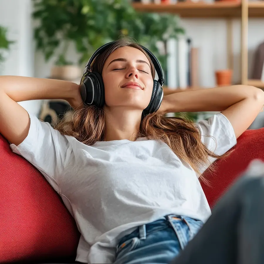woman with headphones on